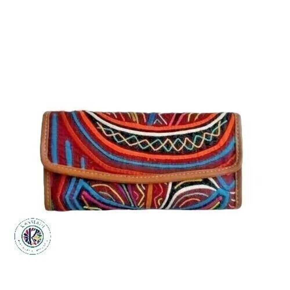 Unique Artisan Handmade Mola Wallet Large - Arte Kuna Colombia 100% Leather‎